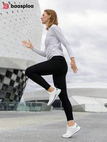 baasploa 女款白灰黑休閒運動鞋，簡約極簡運動鞋，舒適緩衝底走路鞋，百搭日常穿著運動休閒鞋 - 白色 - 查看 12