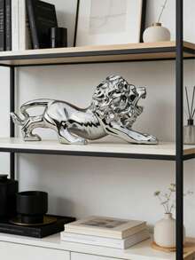 1pc Retro Style Resin Gold Lion Statue, Ideal For Decorating Bars, Offices And Bedrooms. This Lion Wall Decor Is A Perfect Home, Office, Bookshelf And Tabletop Display Item, Serving As A Charming Decor Piece And Collectible Asian Animal Sculpture. - 1PC - View 9