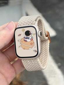 Braided Elastic Single Loop Watch Band Compatible With Apple Watch Ultra 49mm, 45mm, 44mm, 46mm, 42mm, 41mm, 40mm, 38mm, Unisex, Soft Nylon Elastic Woven Material, Suitable For Ultra 2, 3 And Series 11/10/9/8/7/6/5/4/3/2/1 SE, Great Gift For Students Back To School - Beige - View 1