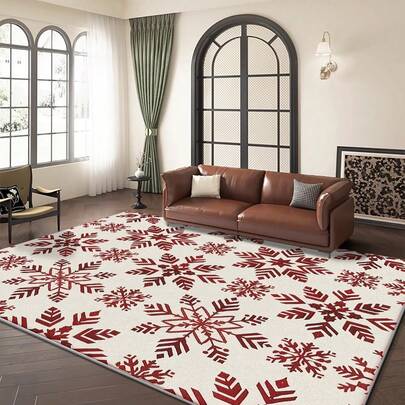 1pc Nordic Style White Background Red Snowflake Pattern Rug. Velvet Material Weighs Approx. 850g, Thickness Approx. 0.6cm. Durable, Non-Slip, Easy To Clean Rug. Available In Multiple Sizes. Suitable For Kitchen/Living Room/Dining Room/Bedroom/Balcony/Bathroom/Study. Perfect Choice For Home Decor.