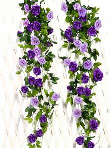 240cm Purple Rose Vine, 1/3pcs Set - Suitable For Home Decor, Wedding Decor, Tabletop Decor, Party Decor, Holiday Decor - Purple - View 1