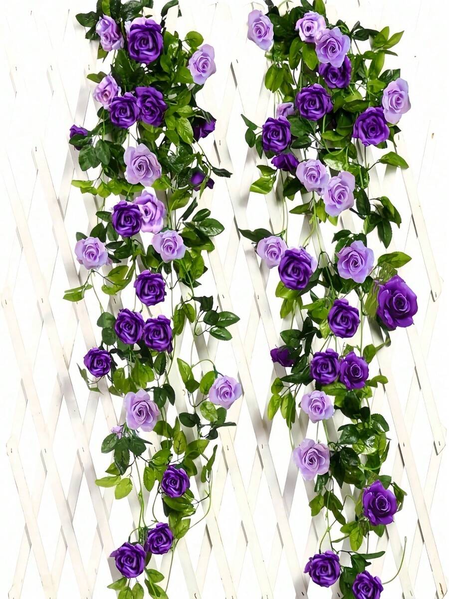 240cm Purple Rose Vine, 1/3pcs Set - Suitable For Home Decor, Wedding Decor, Tabletop Decor, Party Decor, Holiday Decor - Purple - View 1