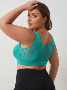 1pc Seamless Wireless & Non-Padded Lift Supportive Adjustable Yoga Sleep Comfort Side Gather Plus Size Sports Bra, Racerback Spring - Green - View 6