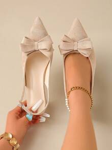 French Classic National Style Elegant ElegantStrap Sandals, Bowknot Fashionable Spring/Summer Sandals, New Arrival Stylish Pointed Toe High Heel Shoes, Bowknot Commuting Gentle Sandals, New Summer Versatile Sandals Matching Dresses - Apricot - View 6