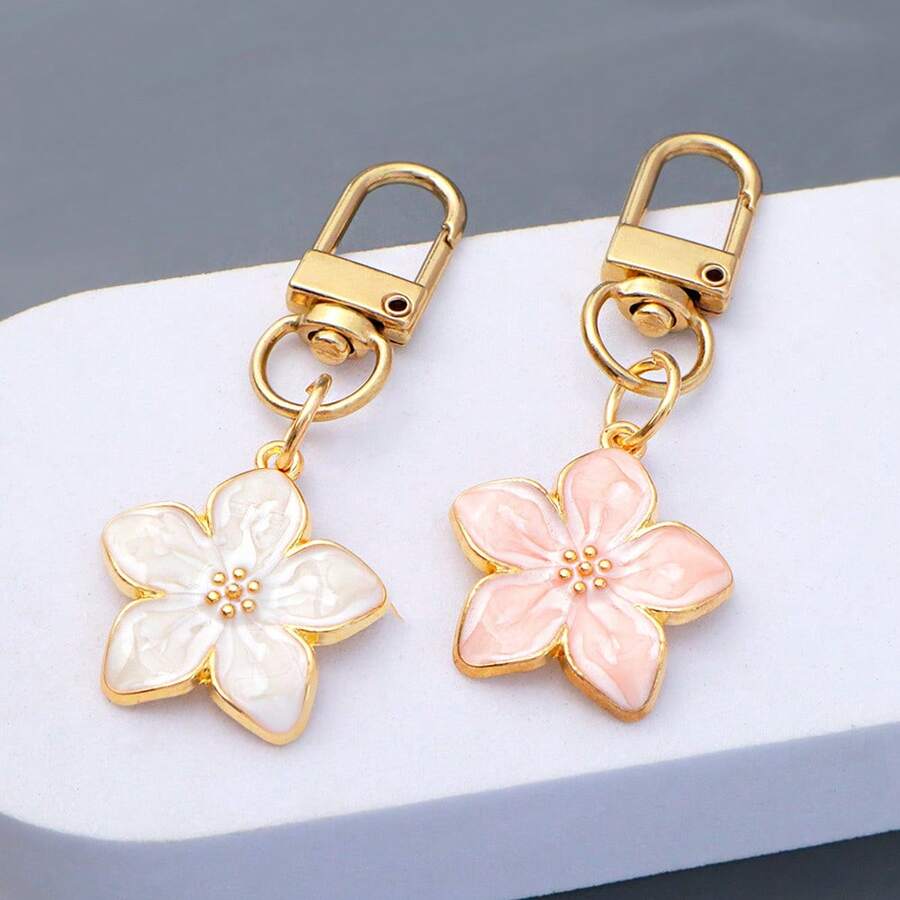 2pcs Multicolor Sakura & Daisy Cartoon Keychain, Creative Bag Pendant, Couple Keychain, Metal Accessories, Minimalist Versatile Charm - Multicolor - View 1
