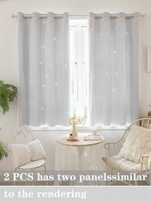1 pieza Cortina de estrella hueca, de poliéster con doble capa de encaje transparente, cortina oscurecedora para ventana de dormitorio, cortina con estilo de princesa único y lindo, adecuada para días festivos - Gris Claro - Ver 4