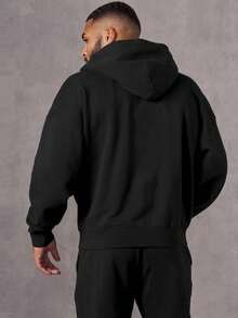 男士休闲运动卫衣 - 纯色，长袖，针织面料，H型版型，适合徒步旅行和户外活动，涤纶材质，圆领，秋冬春季运动风 - 黑色 - 查看 5