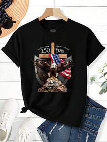 USA 250th Anniversary T-Shirt - Faith Freedom Legacy 1776 2026 Retro Design, Vintage History Shirt With 250 Years Of Independence Print, Machine Washable Suitable For - Casual Wear & Historical Events - màu đen - Xem 2