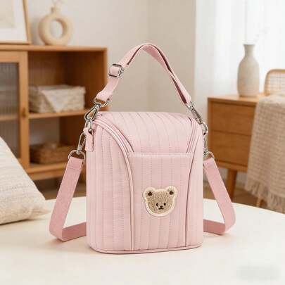 1pc Cute Padded Diaper Bag For Pregnant Women, Insulated Bottle Bag With Handles And Shoulder Strap, Suitable For Stroller, With Zipper Pocket For Bottles, Wipes, Pacifiers, Convenient Changing Bag