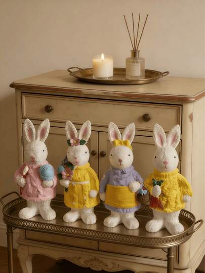 1个可爱兔子摆件，适合复活节和婚礼装饰，兔子雕像，可用于家居和桌面摆设，春季礼物