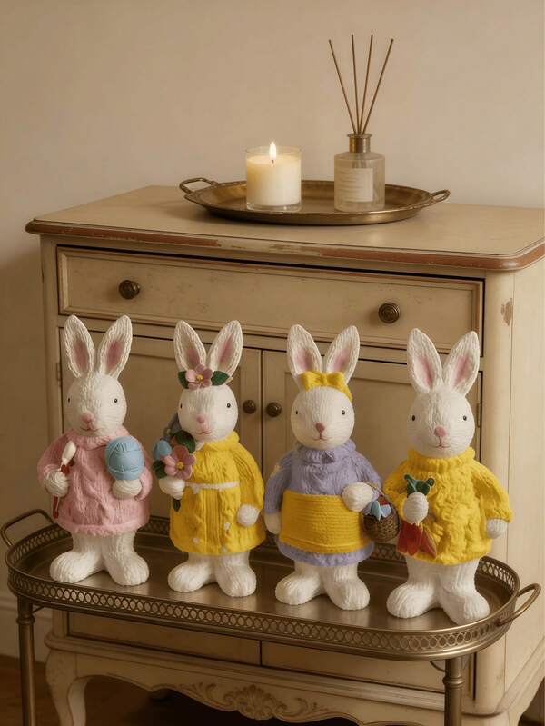 1pc Cute Bunny Figurine For Easter & Wedding Decor, Rabbit Statue For Home & Tabletop Decoration, Spring Gift