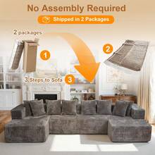 132" U-Shaped Cloud Sofa Set With Recliner, Modern Modular Sofa Featuring Soft Cushions And Lounge Chair. Bone-Free Upholstered Sofa Suitable For Living Rooms And Bedrooms, Crafted With Plush Corduroy Fabric. - 卡其色 - 查看 9