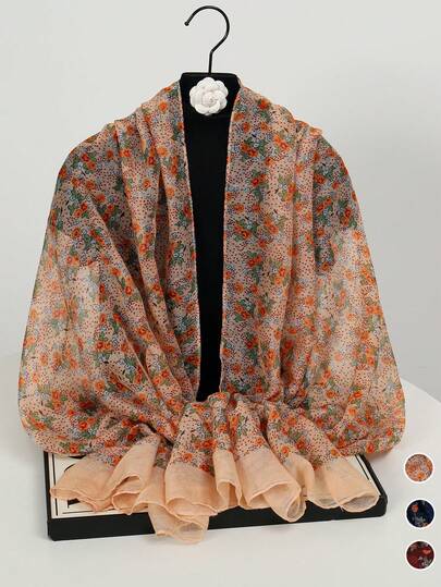 1条新款巴厘岛风情花卉围巾，优雅时尚的女士薄款防晒围巾，多功能柔软披肩围巾，适合日常穿着、晚礼服搭配、旅行，也可作为海滩遮阳披肩，是摄影的完美之选，也是一份节日礼物。