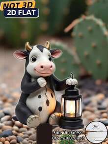 1pc Cute Cow & Lantern Flower Garden Planter Decor - 2D Acrylic Outdoor/Planter Insert, Lantern Art Planter Decor, New Year Decoration, Easy Installation (No Tools/Screws) - Ideal Gift For Garden & Yard, Garden Decor, Floral Supplies, Outdoor Decoration, Fence Gardening Ornament, Flower Stand - Colorful - View 3