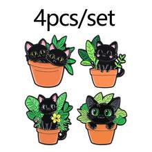Bộ 3-4 chiếc ghim cài áo hình chó cưng hoạt hình dễ thương, hình động vật ngộ nghĩnh, mèo đen trong chậu, dùng để cài áo, phụ kiện quần áo, trang sức thời trang, quà tặng bạn bè. - màu đen - Xem 14
