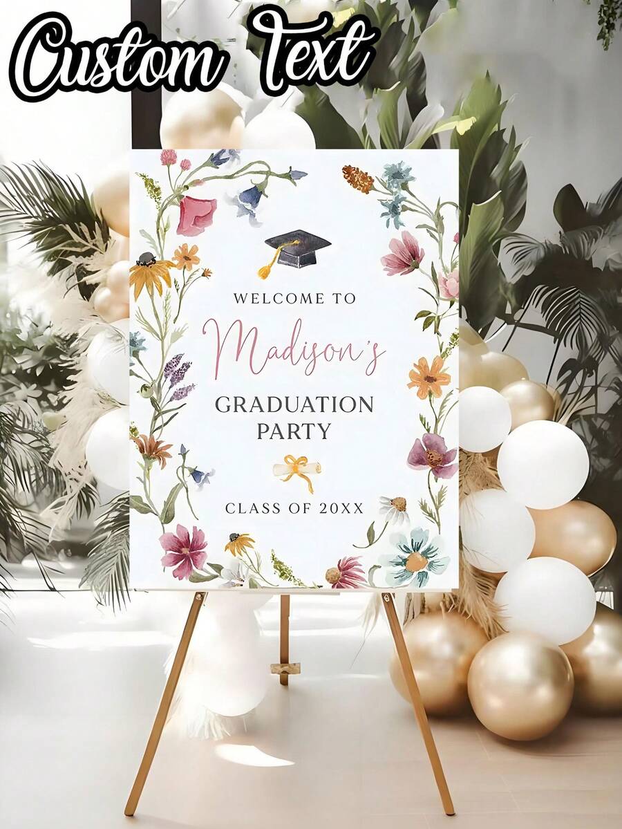 1pc - Personalized Graduation Poster, Wild Flower Themed Graduation Welcome Slogan, Graduation Party Welcome Slogan And Photo, Floral Themed Graduation Poster, Graduation Celebration Welcome Sign With Photo, Customized Graduation Party Welcome Sign Template - Multicolor - View 1
