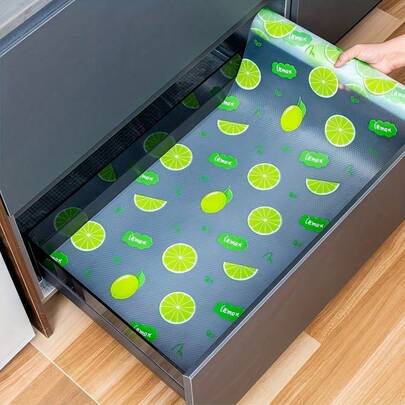 4 piezas de Alfombrillas Impermeables para Refrigerador - a prueba de humedad, antideslizantes, lavables y reutilizables. Hechas de material EVA con un novedoso patrón de limón. Adecuadas para el refrigerador y la decoración de la cocina. También se pueden usar como alfombrillas para refrigerador, forros de cajones, forros de estantes, cubiertas de mesa, forros de gabinete de zapatos y forros de gabinete. Regalo del Día de San Valentín, artículos para el hogar, suministros de cocina, manualidades DIY