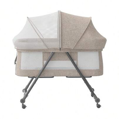 Ubravoo Grab-And-Go Travel Cot, Baby Crib With Mattress I Silent Wheels I Carry Bag I Mosquito Net, Baby Bedside Crib | Rocking Crib Convertible