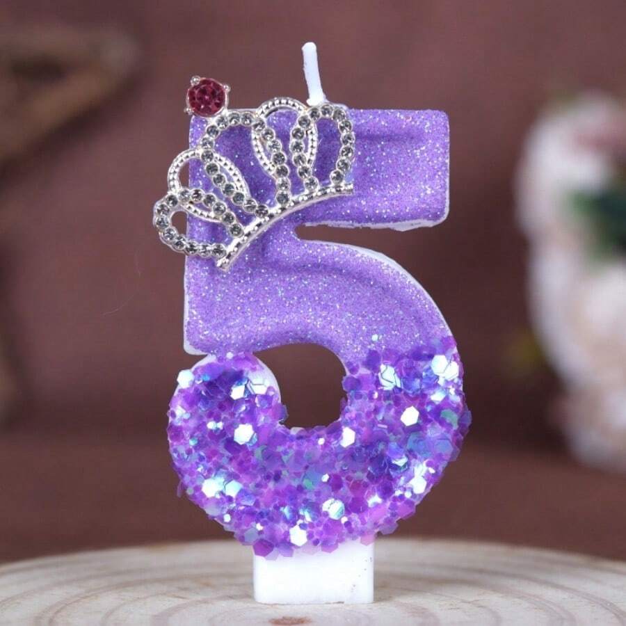 1PC Purple Crown 0-9 Number Birthday Candle Creative New Style, Wedding Decoration, Rhinestone Crown, Suitable For Cake Decoration, Dessert Table, Party Birthday Celebration Candle.