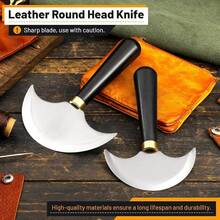 [Free Shipping]Leather  With Ebony Wooden Handle, Sharp Round Head Craft Skiving Cutting Tools, Leather WorFKing Tools For Cutting, Skiving, Crafting & Artistic Project (S+L) - 小號+大號 - 查看 5