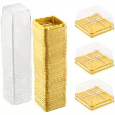 100pcs Square Cake Boxes With Clear Lids, Plastic Bakery Boxes Suitable For Weddings, Birthday Parties, Bakeries, Disposable Dessert Containers, Elegant Display, Durable Material, Ideal For Chefs