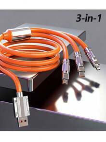 Gesen Cable de carga rápida 3 en 1 de 1,2 M con puertos Lightning, Tipo-C y Micro USB, compatible con la mayoría de los dispositivos, disponible en colores naranja y azul - Multicolor - Ver 5