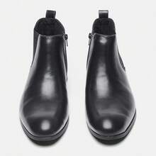 男士切尔西靴，商务通勤，内置拉链，橡胶木跟，双色做旧皮革鞋面，经典复古踝靴 - 黑色 - 查看 8