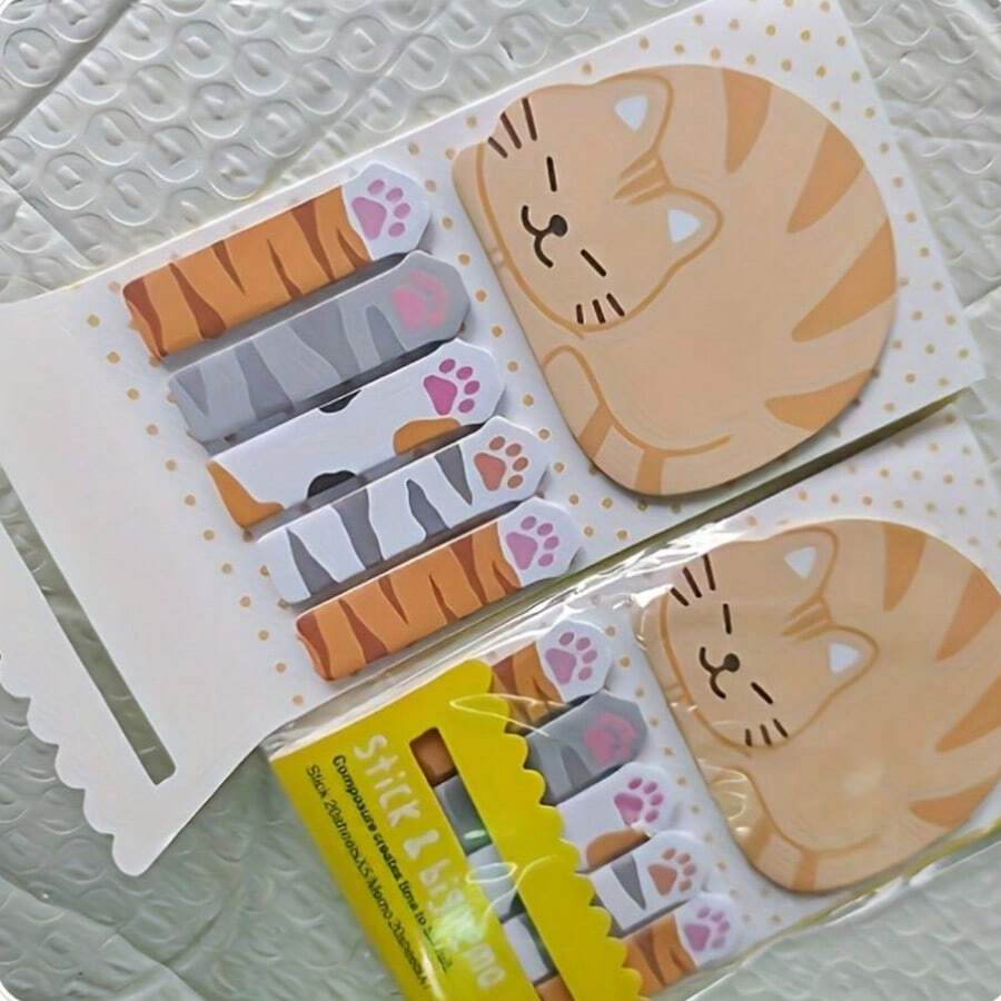 120 pièces Ensemble de notes adhésives thème mignon de chat - Motifs d'animaux de bande dessinée, blocs-notes personnalisés, autocollants et drapeaux - Convient pour l'école, le journal intime, le cahier et le planificateur. Autocollants drôles pour fournitures de scrapbooking, ordinateur portable - A - Voir 1