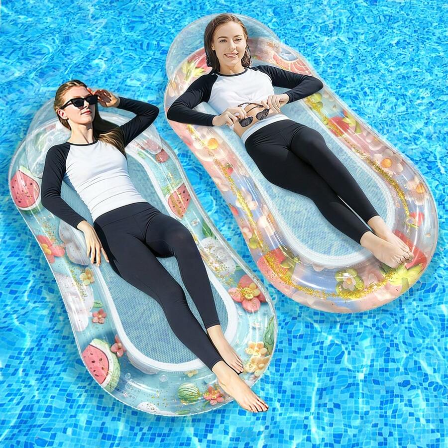 1pc Sequin Fruit Inflatable Mesh Float, PVC Material Floating Lounger Suitable For Summer Beach, Pool Parties And Water Activities - Fruit Netting Floating Raft - View 1