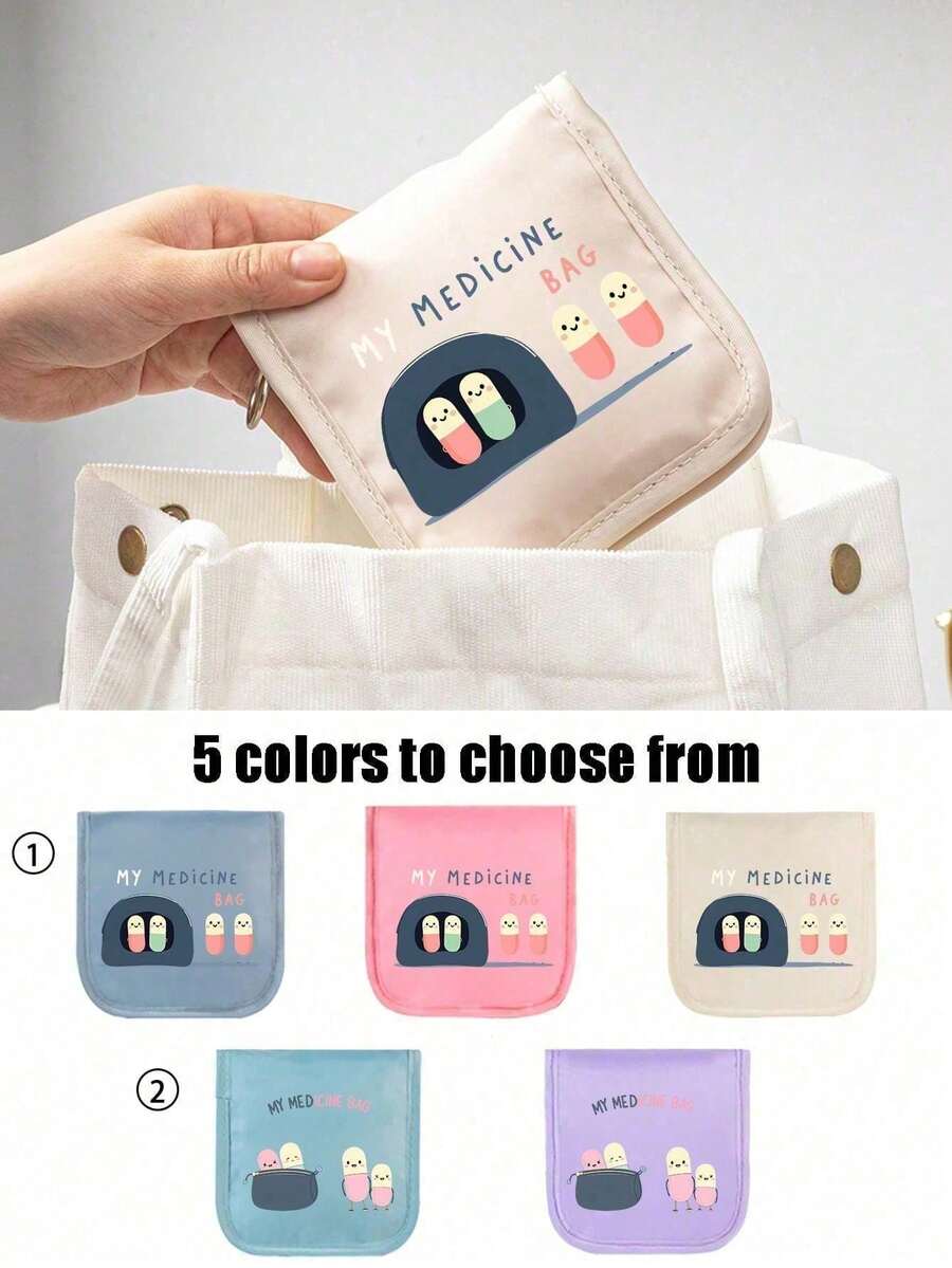 Portable Medicine Bag, Compact Pill Organizer And First Aid Kit, Themed Medicine Pouch With Pill, Tablet And "My Medicine Bag" Pattern Printing, Suitable For Daily/Outdoor/Travel Portable Medicine Storage, Ideal For Health-Conscious And On-The-Go Users, Essential Medical Accessory - Multicolor - View 1