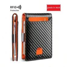 En stock Porte-cartes multi-cartes à rabat avec motif en fibre de carbone style européen, étui à cartes minimaliste - Portefeuille pour homme - Voir 8