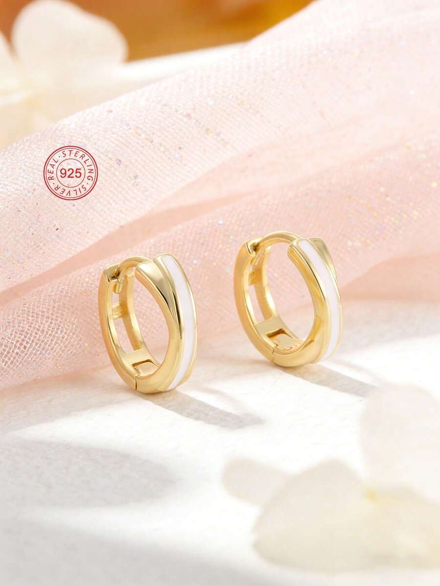 Artepollo 1 Pair 925 Sterling Silver Low Allergy Enamel Cross Earrings, Minimalist & Fashionable, Suitable For Daily Or Holiday Wear, Non-Fading, Lightweight, Gold-Tone Everyday Jewelry, Gift Box Packaging - one-size - View 1