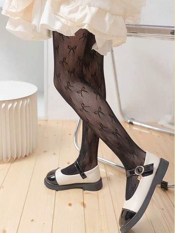 1pc Girls' Black Pantyhose, Fashionable Lightweight Butterfly Decor Breathable Anti-Snag Stockings, Skin-Friendly Soft Comfortable Casual Versatile, Suitable For Daily Wear, Holidays, Dance Performances, School, Parties, Travel