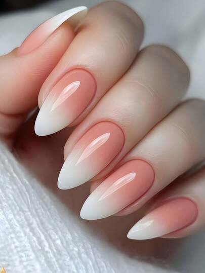 24pcs Press On Nails Almond French Tip Nails Y2k Pink Nails Medium Fashion Ombre Glossy Pattern Simple Style Reusable Press On Acrylic Nails Fake Nails Supplies Free Of 24 Pieces Of Jelly Tabs And A Mini File