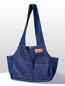 Bolso para perros pequeños y gatos - Correas acolchadas, fondo duro extraíble, bolsillos laterales, correa de , denim premium y forro de algodón suave, lavable a máquina - Azul - Ver 7