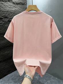 GRDR Men's Summer Letter Slogan Graphic Print Round Neck Short Sleeve T-Shirt, Comfortable & Fashionable - Pink - View 7