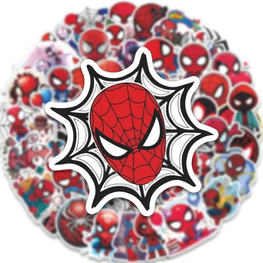 52pcs Spider-Man Waterproof Stickers, Suitable For Laptop, Luggage, Bicycle, Cute Cartoon Sticker Set - Multicolor - View 1