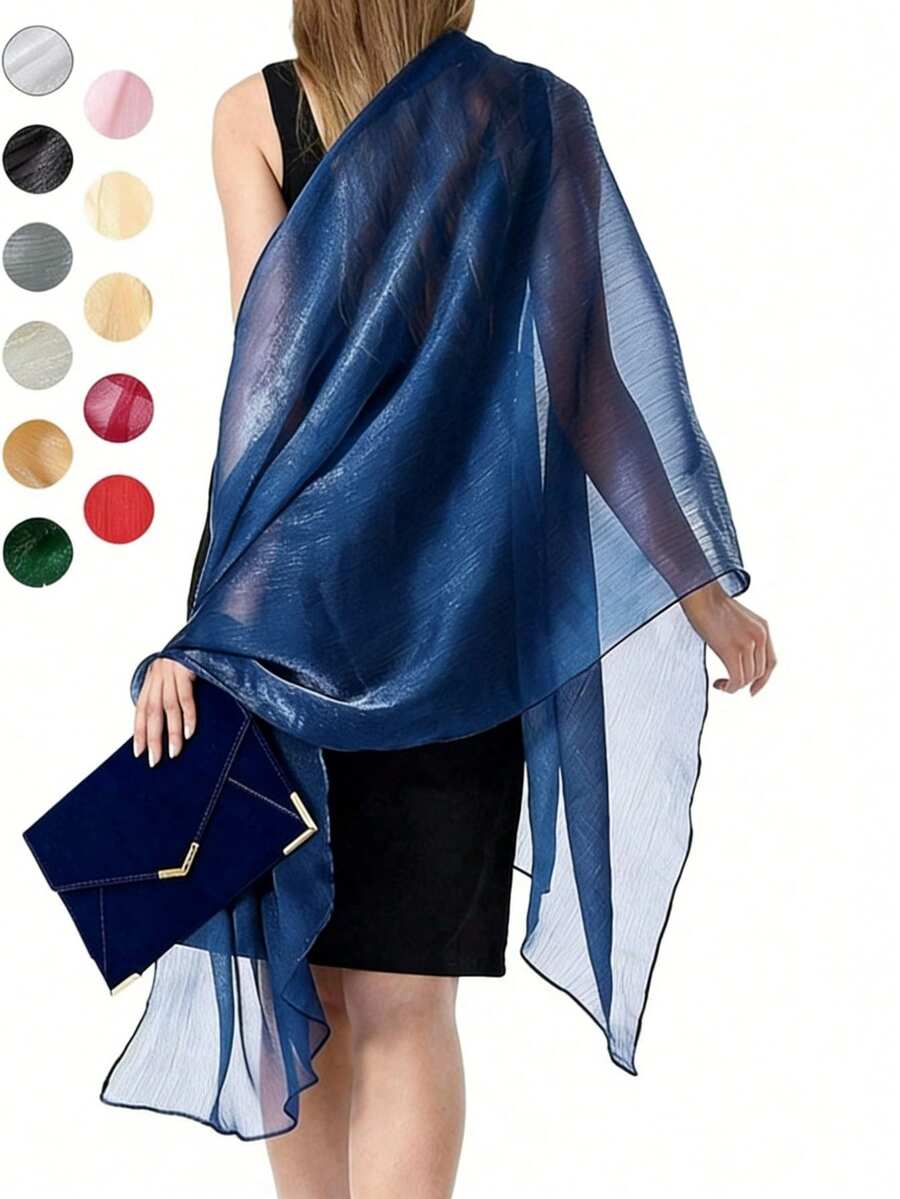 1PC Fashion Elegant Vacation Style Blue Shimmer Evening Dress Party Bridal Cloud Shoulder Suitable For Women's Daily Vacation And Evening Dress Matching 200*68cm/78*26.5in - Multicolor - View 1