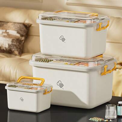 1pc Large Capacity Storage Box, Home Medicine Organizer, Portable Handheld Storage Container, Items Storage Box, Home Organization Supplies