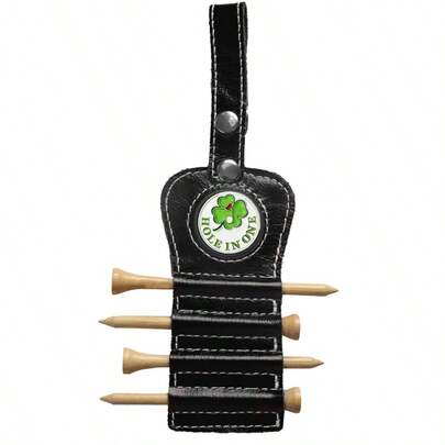  1 Peça Suporte para Tacos de Golfe FINGER TEN com Marcador de Bola Estilizado e 4 Tees de Madeira, Suporte Portátil para Tees de Golfe Feito de Couro PU Premium, Acessório de Golfe Prático para Campo e Driving Range