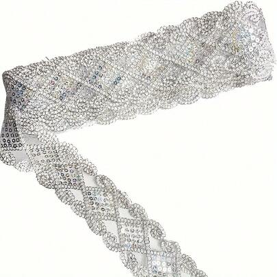 1/5 Yards [Shiny Sequined Lace For Accessories] Shiny Golden/Silvery Sequined Lace Trim, Perfect For DIY Decoration On Clothes, Hats, And Home Accessories