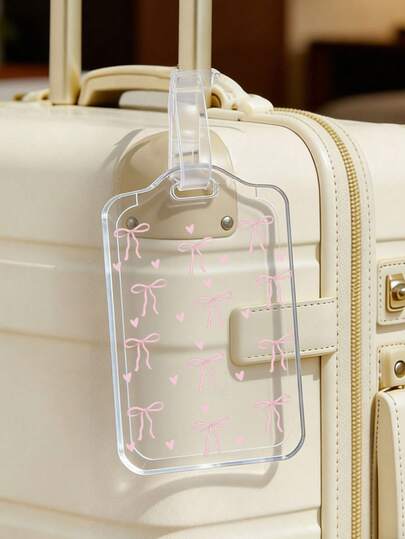 Transparent Bow Pattern Luggage Tag,Travel Cruise Luggage Label, Backpack, Handbag And Schoolbag Label, Essential Travel Identification For Checked Luggage, Personalized Card Holder, Business ID Travel Tag, Essential For Group Travel, Activities And Company Trips, Creative Valentine's Day, Birthday And Holiday Gift