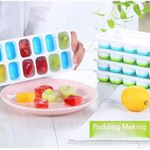 1個夏季廚房用品食物容器，附蓋矽膠冰塊盤，冰塊模具，冰桶，易脫模自製冰塊製造機矽膠模具，多功能方形冰塊製造機DIY冰塊製造機，必備廚房小工具 - 彩色 - 查看 4