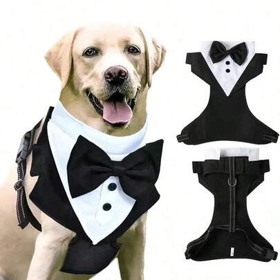 Small & Medium Sized Dog Gentleman Style Formal Suit With Tie Set, Soft & Breathable Fabric, Detachable & Adjustable Tie, Easy On/Off Design, Suitable For Weddings, Birthdays, Holidays, Pet Photography, Banquets, Graduations And Other Formal Occasions