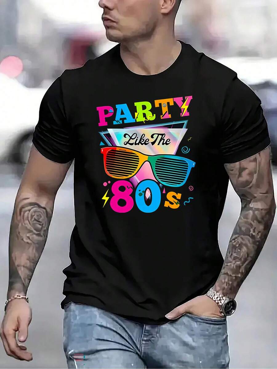 Herren-T-Shirt Mit Retro-Party-Print - Buntes Design Mit Modischen Brillen Im "Wie In Den 80ern" - 樣式1 - 查看 1