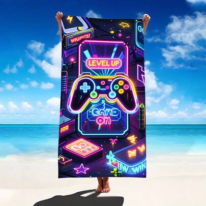 1pc Gaming Controller Design Beach Towel, Super Absorbent & Quick Dry Oversized Beach Blanket, Suitable For Travel, Swimming Pool, Diving, Surfing, Yoga, Camping, Available In Multiple Sizes, Beach Accessories