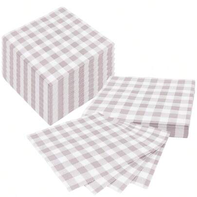 25pcs/540pcs/75pcs/Set Soft Square Mist Pink Plaid Napkins, 2-Ply, 25cm*25cm, Suitable For: Wedding, Tea Party, Birthday Party Decoration, Party Decoration, Party Supplies, Holiday Decoration, Holiday Supplies