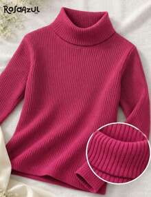 Girls' Long-Sleeved High Neck Ribbed Blouse, Comfortable, Sizes 1 To 8 Years - Màu Hồng Tươi - Xem 2