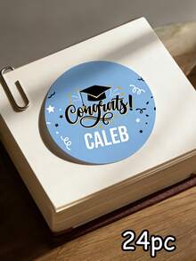 12/24/40pc Customize Text Congrats Graduation Round Stickers,Personalized Grad Cap & Confetti Stickers, Custom Name & Year Graduation Season Sticker, Grad Party Decor Stickers For Cups, Notebook,Gift Wrapping, Graduation Party Supplies 2026, Ideal Gift For 2026 Graduate, Grad Parent, And Party Planner,Waterproof Stickers - Multicolor - View 12