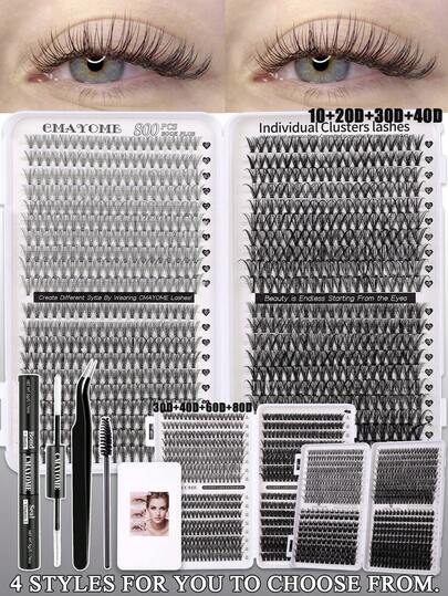 200/612/640/800PCS-D-Curl Flared Individual False Eyelashes, High-Volume Lash Kit, Beginner-Friendly, Soft & Fluffy, Creates Natural Look, Easy DIY Segmented Lashes At Home, Long-Lasting & Dense, Convenient Lash Palette For Carrying, Can DIY Fox Eyes/Cat Eyes/Stage Makeup, Easy To Use, Suitable For Daily, Wedding, Party, Outdoor, Travel, Carnival, Music Festival And Other Occasions